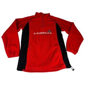 University of Georgia Bulldogs Quarter Zip Fleece Sweater Men M Red Embroidered
